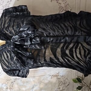 Alice + Olivia Jeannie  Sheer Silk Blend Tiger Striped Cap Sleeve Blouse XL